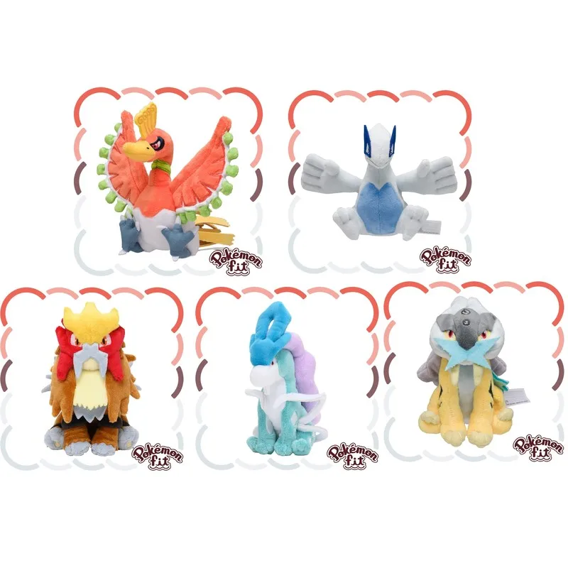 Genuine Pokemon Center Pokemon Fit Plush Toy Ho‑Oh Lugia Entei Suicune Raikou Soft Stuffed Doll Johto Legendary Collectible Gift
