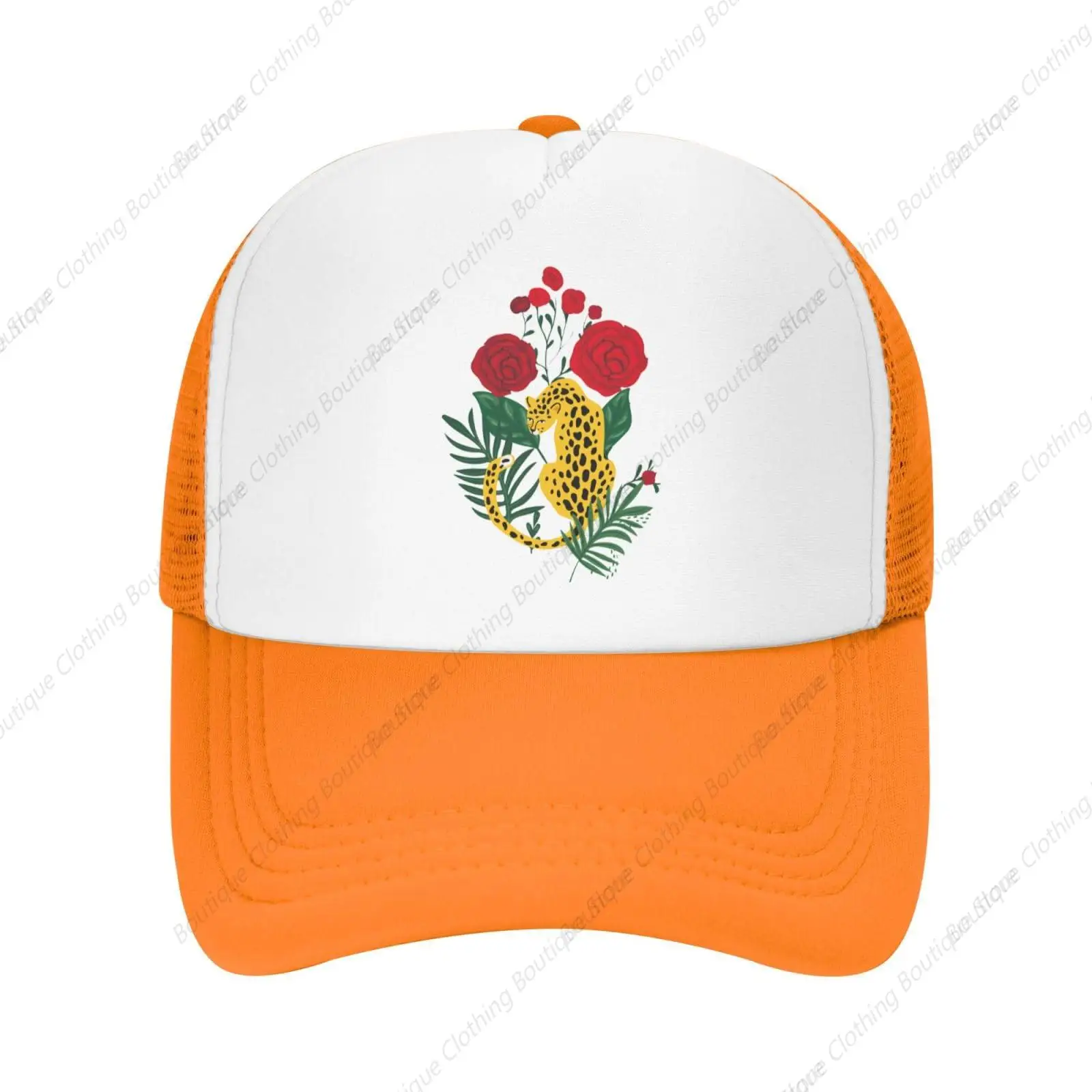 

Mesh Dad Hat Adjustable Washed Tropical Leaf Rose Orange Baseball Dad Hat, Women's, Men's, Unisex