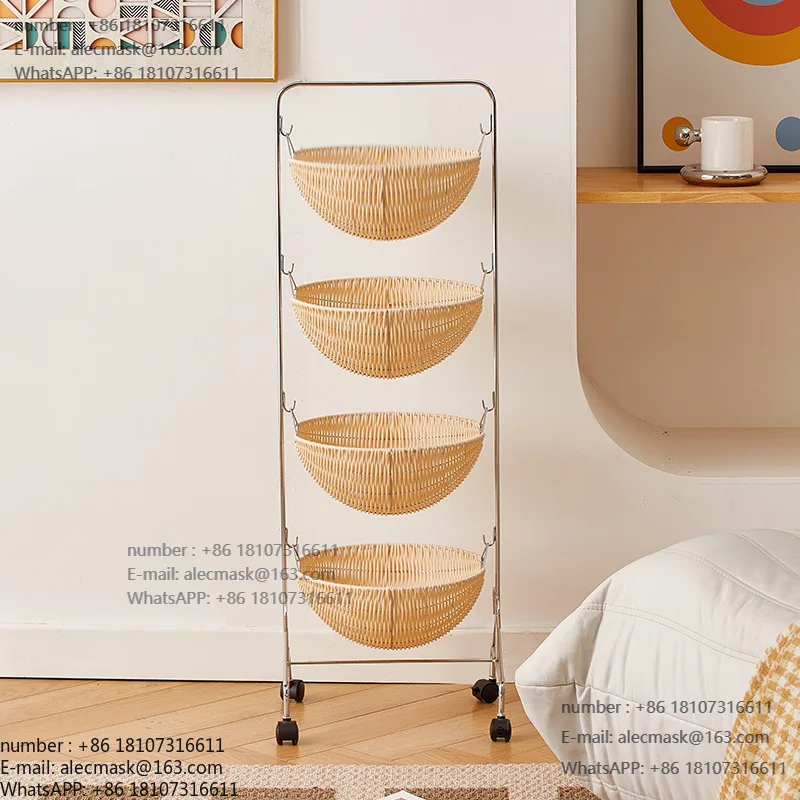 

Nordic kitchen rack removable snack cart rattan multi-layer household stacked storage