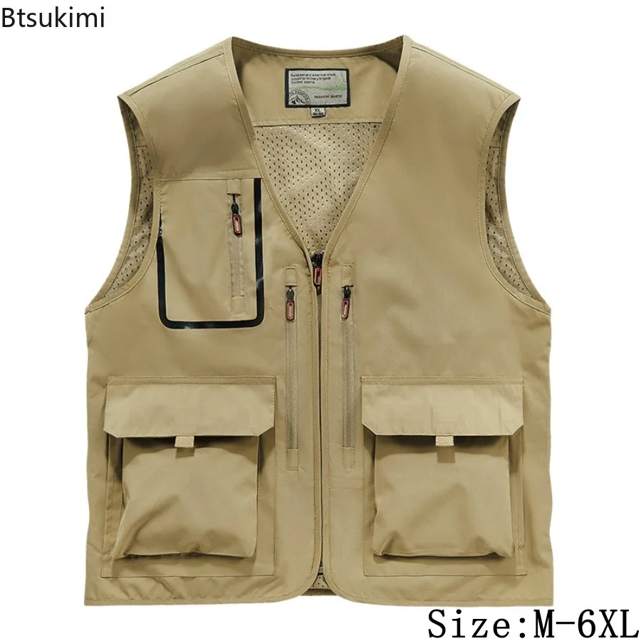

2025 Men's Multiple Pocket Outdoor Casual Vests Spring Thin Camping Fishing Waistcoats Breathable Loose Sleeveless Vest Jackets