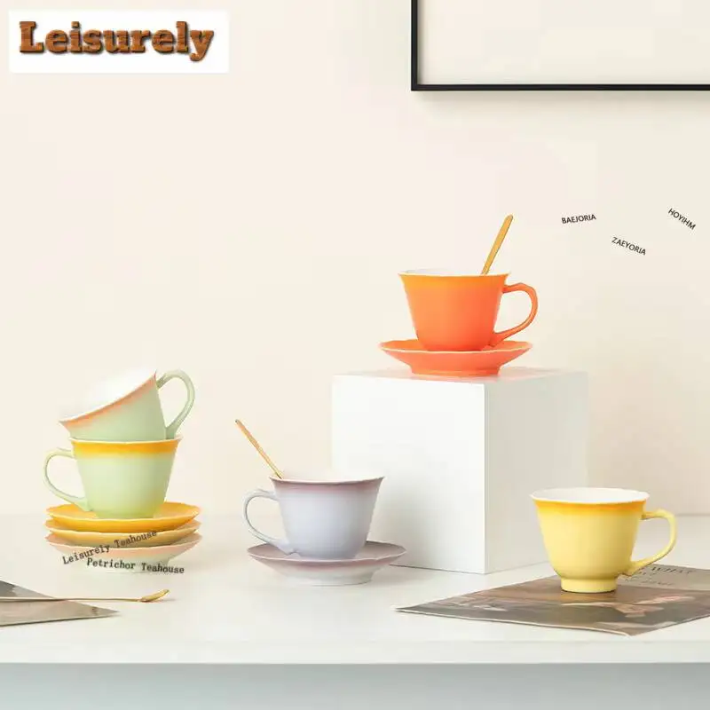170ml Gradual Change Flower Goddess Coffee Mug With Plate Latte Cereal Mug Afternoon Tea Mug Cup Saucer Kit Tea Items Gifts