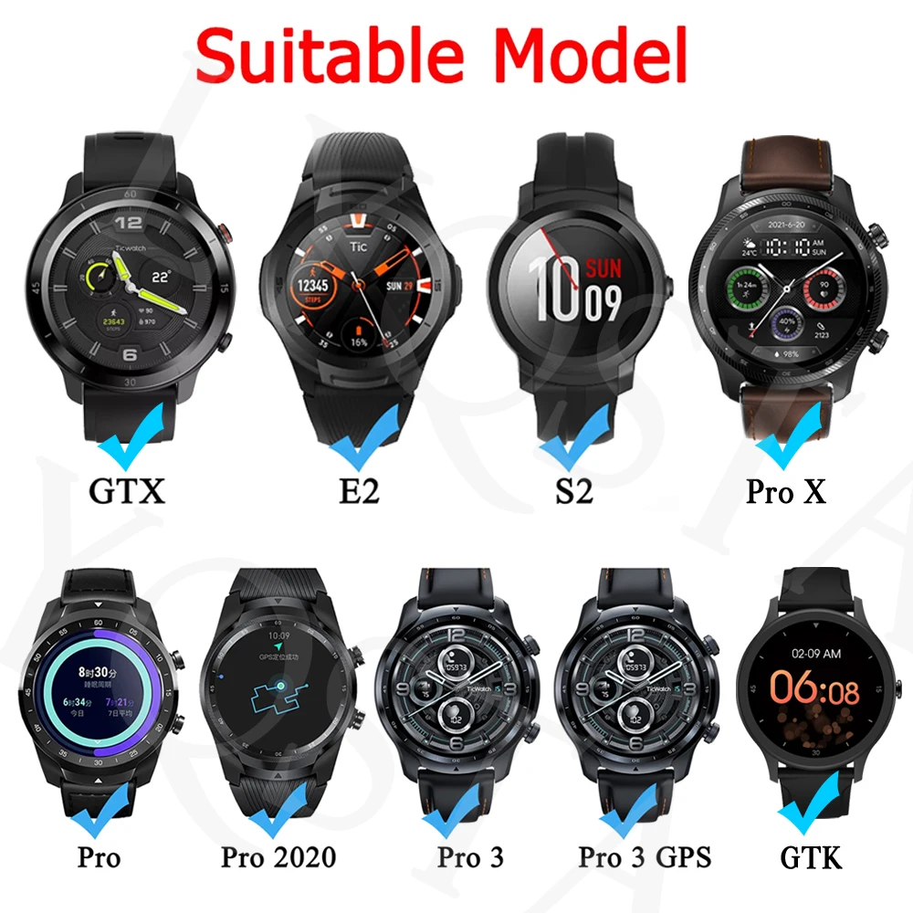 حزام سيليكون ل Ticwatch Pro3 لتحديد المواقع/GTX/E2/S2/2020 ساعة ذكية الفرقة طباعة سوار wirstbelt ل Ticwatch برو/Ticwatch E2 حزام