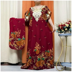 Nowa afrykańska druk kwiatowy Dashiki luźna, bawełniana Caftan dama lato Maxi swobodne sukienki Vestidos w nowym stylu z krótkim rękawem 2 sztuki