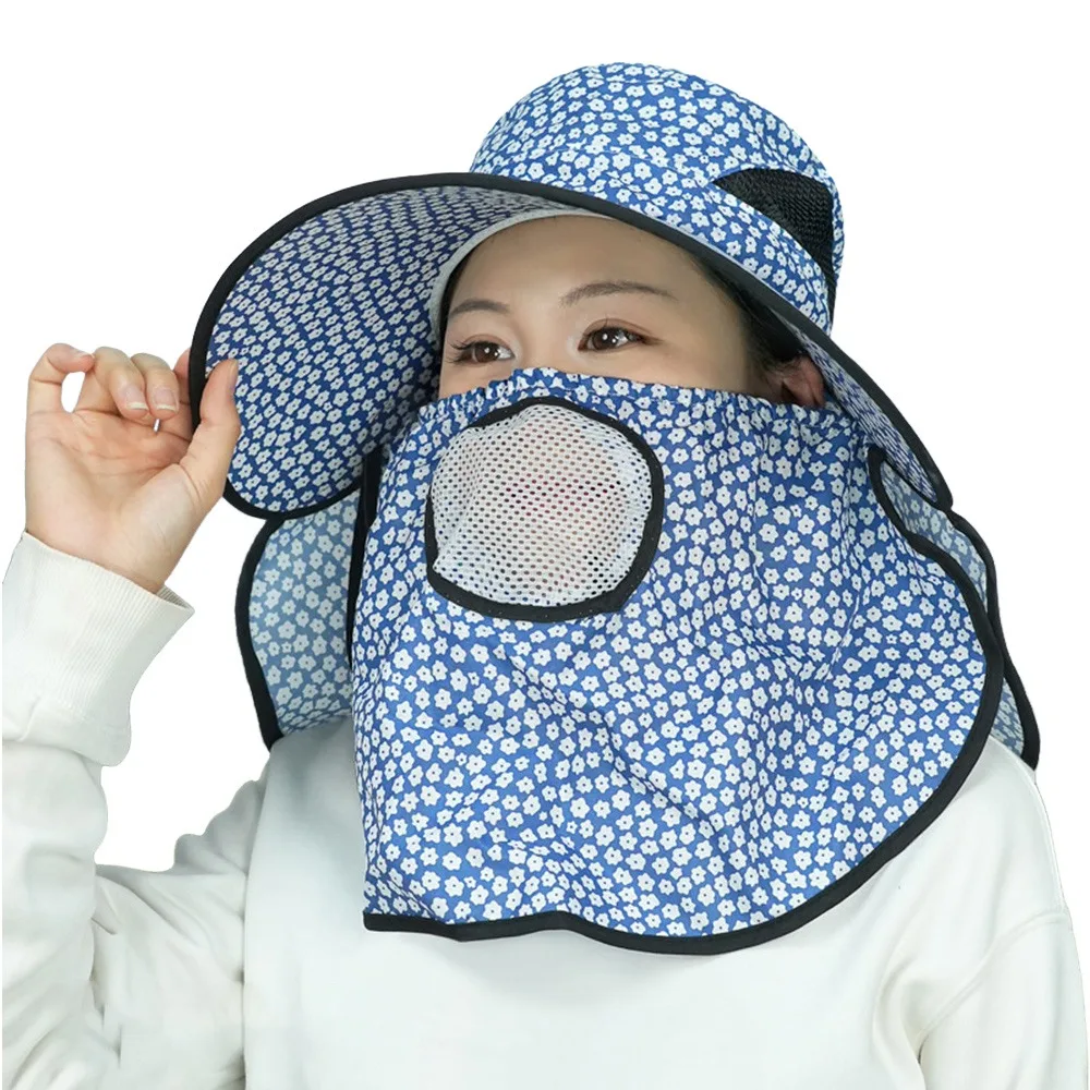

Fashion Mesh Breathable Sun Hat Wide Brim Face Neck Protection Sunscreen Hat Fordable Anti-UV Basin Cap Women