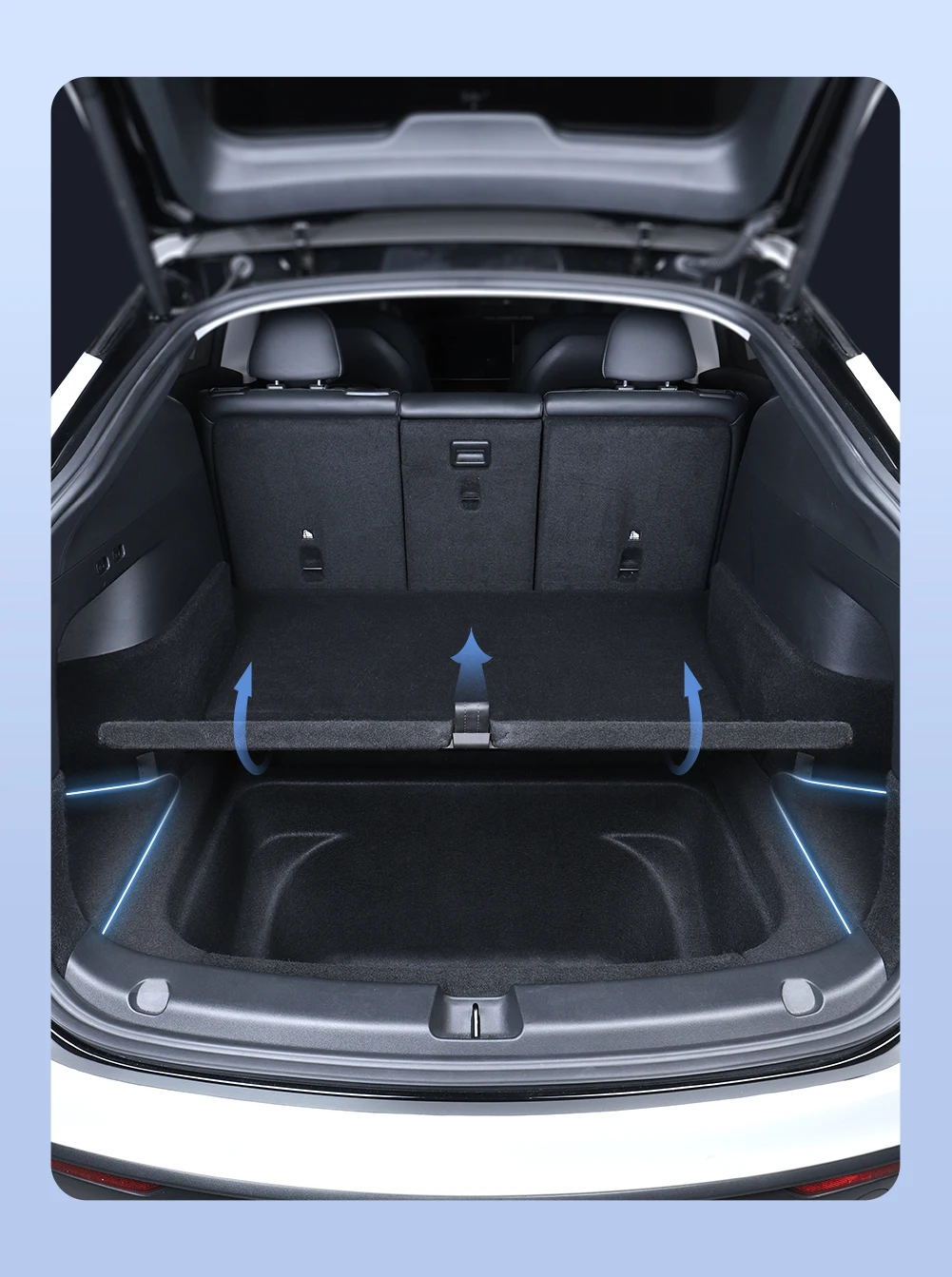 YZ Kofferraum-Seitenstauraumbox für Tesla Model Y Juniper 2025-2026 mit beflockter TPE-Abdeckung, Matte und Trennwand zur zusätzlichen Stauraumnutzung – Detail 12