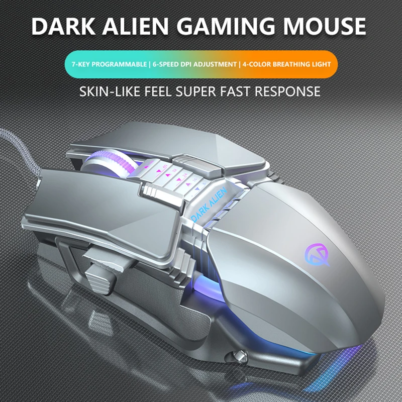 

High-Quality Silver Keys Mute 8000Dpi Computer Office Luminous Gaming Wired Mouse