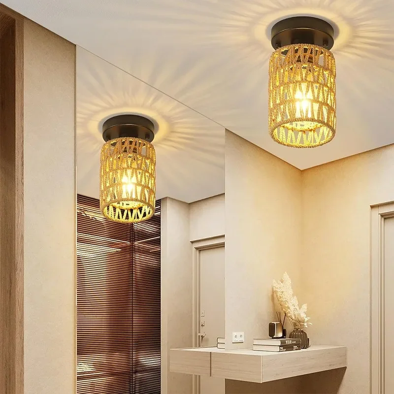 Modern Hemp Rope Design Luz de teto, Estilo popular, Abajur suspenso, Aplicar para sala de estar, Luminárias decorativas para casa