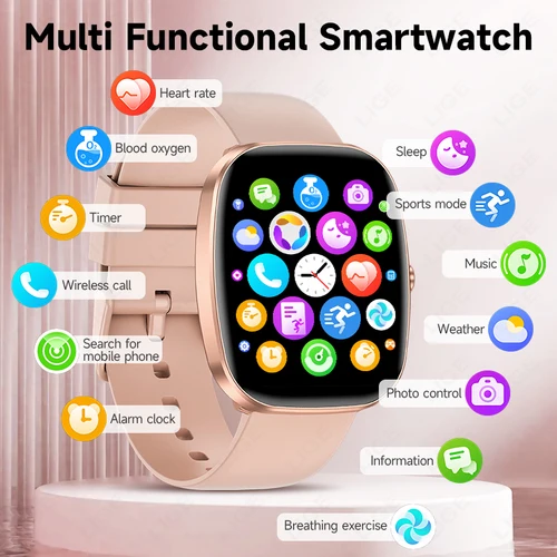 Imagen 2 del producto Reloj inteligente LIGE para mujer, pantalla AMOLED HD de 1,53 pulgadas, llamada Bluetooth, reloj deportivo, ritmo cardíaco, música, IP68, reloj inteligente resistente al agua para hombres