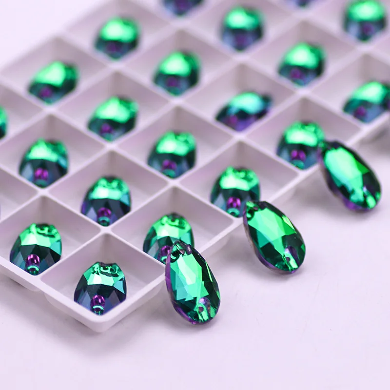 New Gradation Teardrop Glass Sew On Rhinestones Pear Shape Color Flatback Glass Stone стразы Sewing Rhinestones Wedding Dress