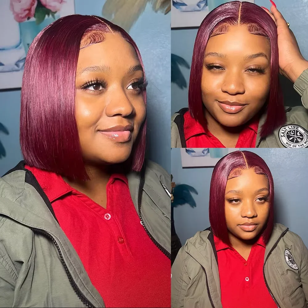 

Short Straight Bob Wig Lace Front Human Hair Wigs Ombre Blonde 99J Burgundy Black 13x4 HD Transparent Lace Frontal Wig For Women