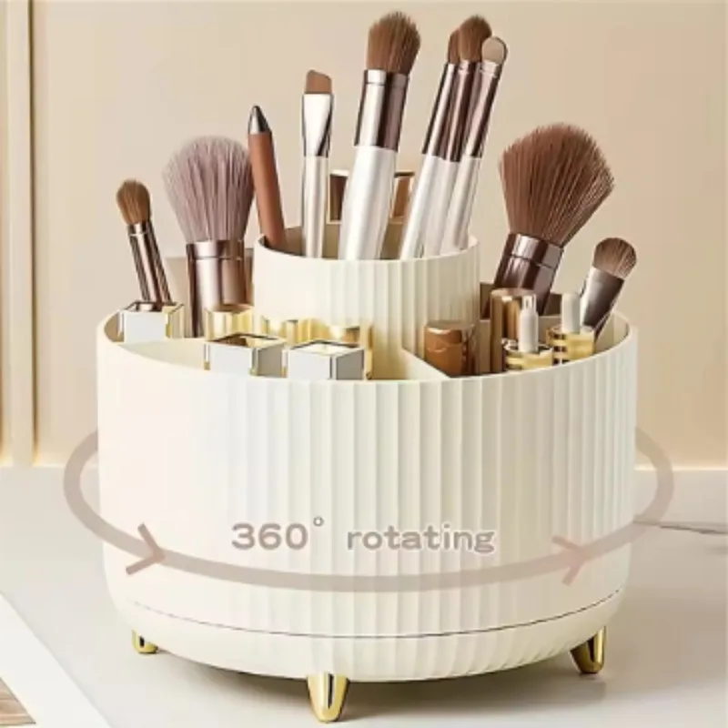 

Plastic Cosmetic Storage Box with 360 ° Rotating Makeup Organizer and 5 Compartments - Multifunctional Brush Holder Storage Rack
