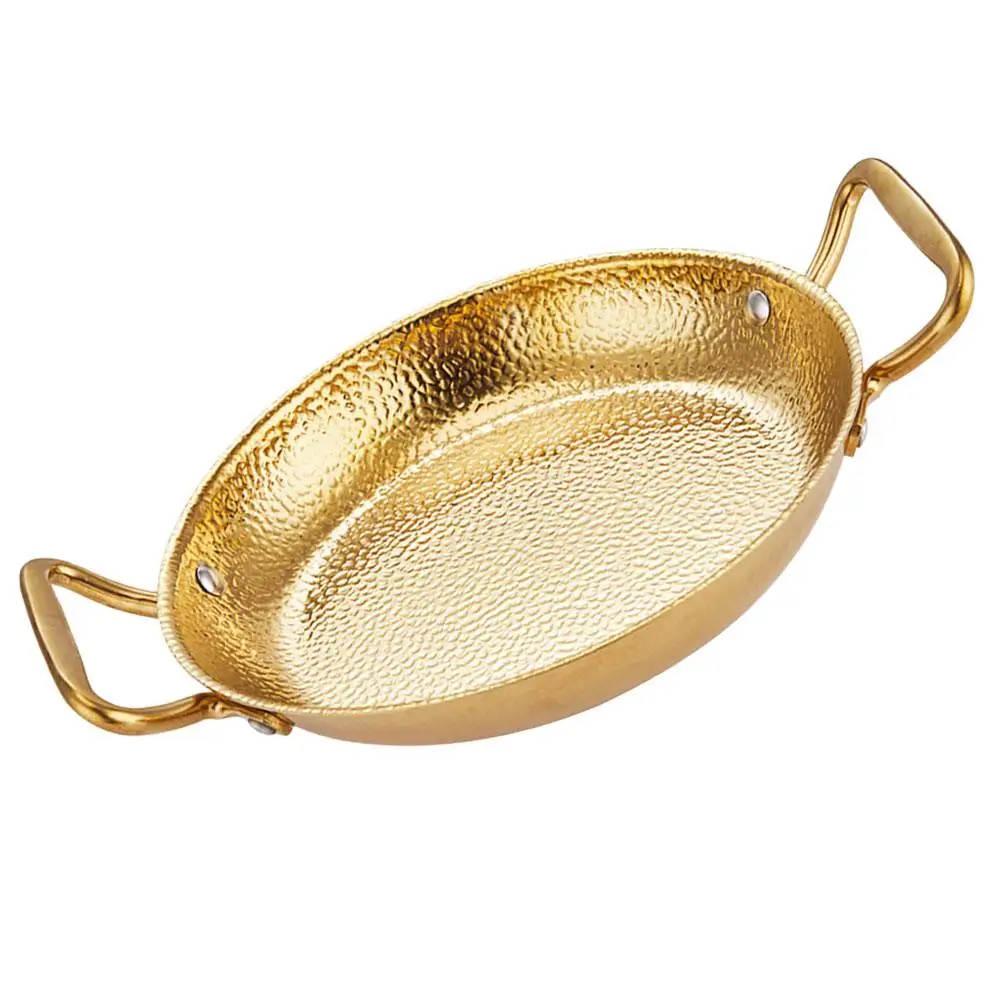 

Stainless Steel Seafood Rice Pan Double Ear Flat Bottom 20cm Golden Heat Resistant Kitchen Cooking Paella Hot Pot Dry Pot