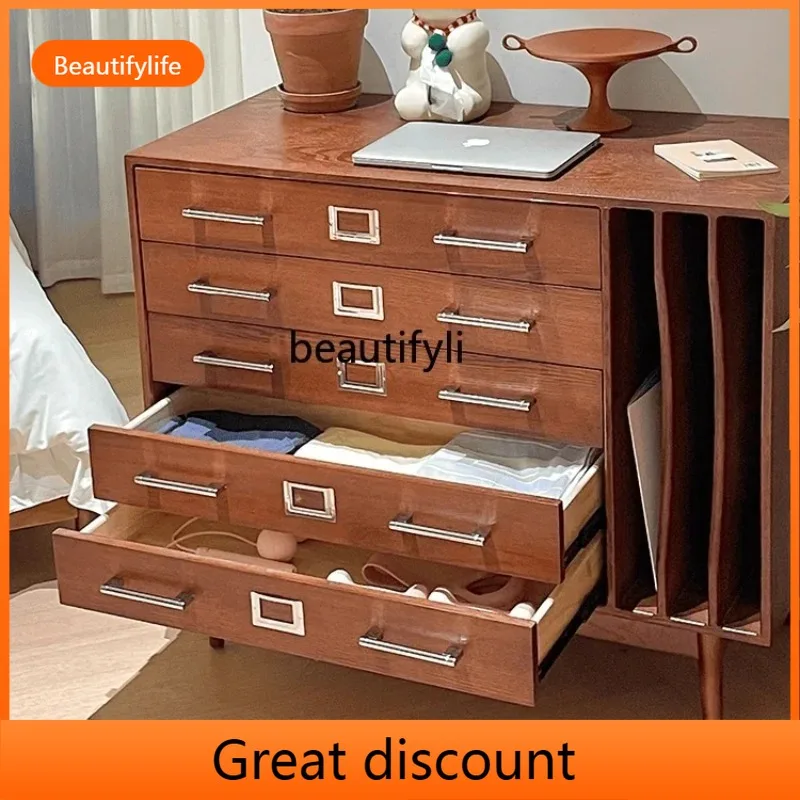 

a485 Комод в стиле ретро из цельного дерева для хранения в средневековом стиле, обеденный шкаф для хранения в спальне у стене