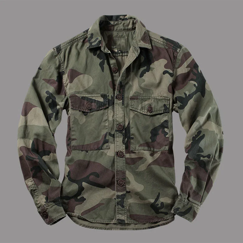 Men Ourdoor Camouflage Military Tactical Shirts Breathable Wear-Resistant Cotton Cargo Shirt Climbing Training Hunting Army Tops