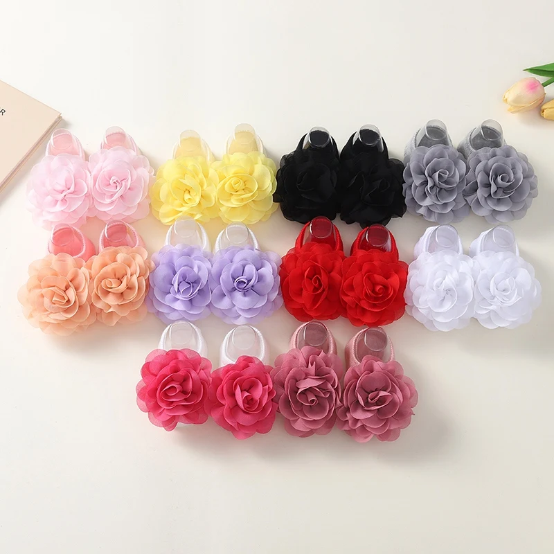 Infant Baby Girl Headband Socks Set Lace Silk Flowers Socks Elastic Hairband Toddler Girl Cute Hair Accessories Photo Props