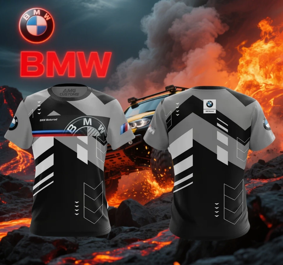 2025 الصيف BMW دراجة نارية ركوب البدلة بدلة سباق الرجال التجفيف السريع تي شيرت قصيرة الأكمام عادية تنفس موضة جديدة Y2K