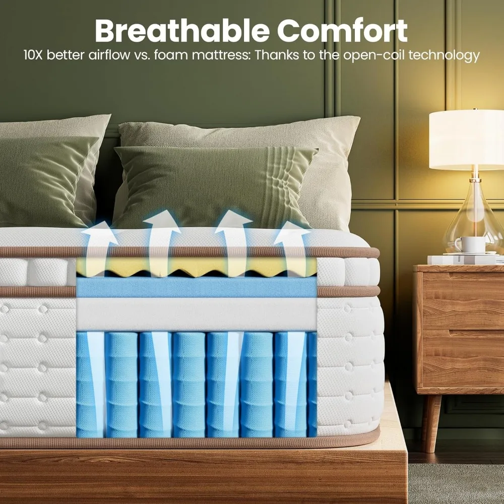 مرتبة BedStory Firm Queen - مرتبة هجينة مقاس 14 بوصة مع دعم قطني متقدم لتخفيف آلام الظهر - عزل الحركة و