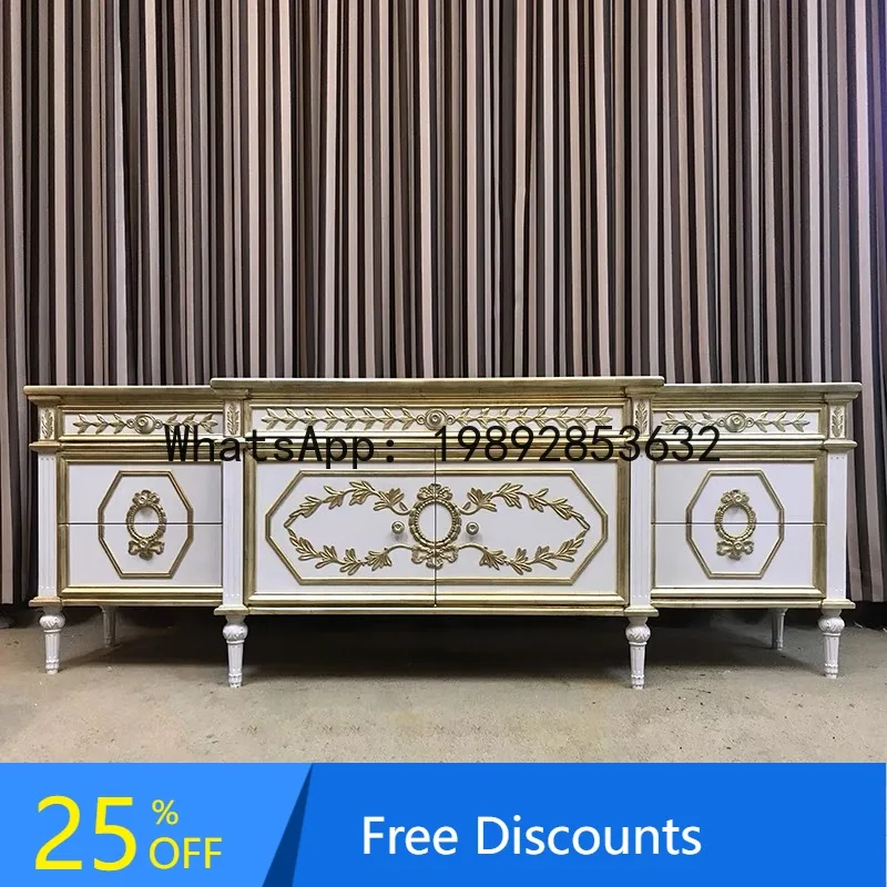 

CZ French Style Solid Wood Living Room TV Cabinet High-End Villa Carved Gold-Trimmed Listening Cabinet Home TV Storage Cabinet