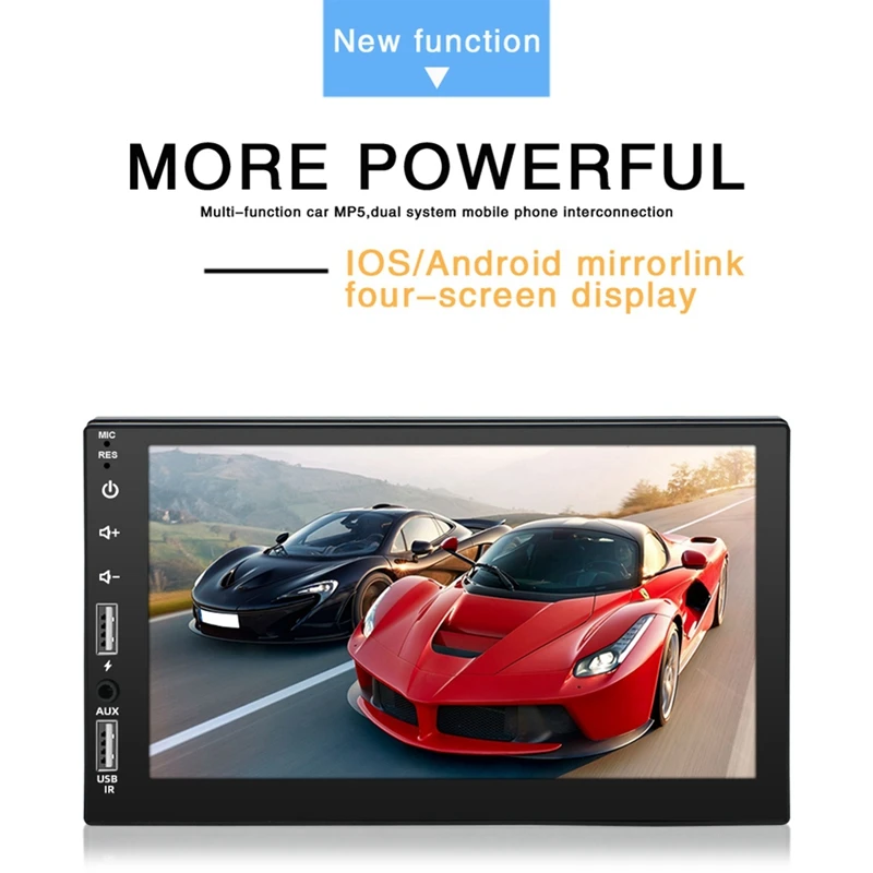 Double Din Car Stereo 7Inch Multimedia Radio With Bluetooth Touchscreen Receiver MP5 Audio Player Mirror Link 2USB AUX