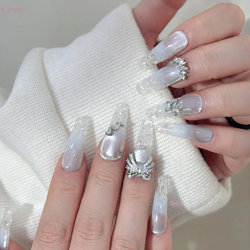 [L&P] Nieuwe vlinder zirkoon strass nagelaccessoires sprankelende volledige vlinderdas ketting Franse nageldecor