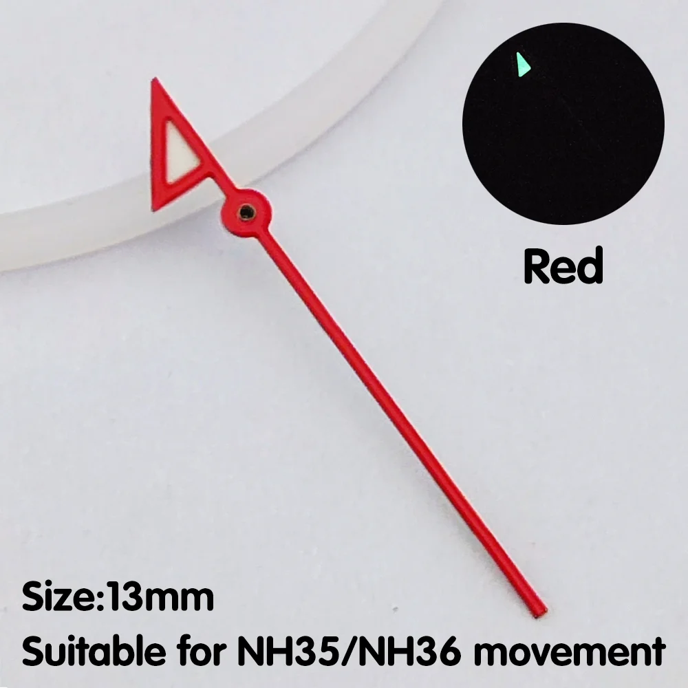 Lancette dei secondi da 13 mm lancette con bandiera lancette luminose di grado C3 adatte per parti di orologi con movimento NH35/NH36 parti di ricambio lancette NH35