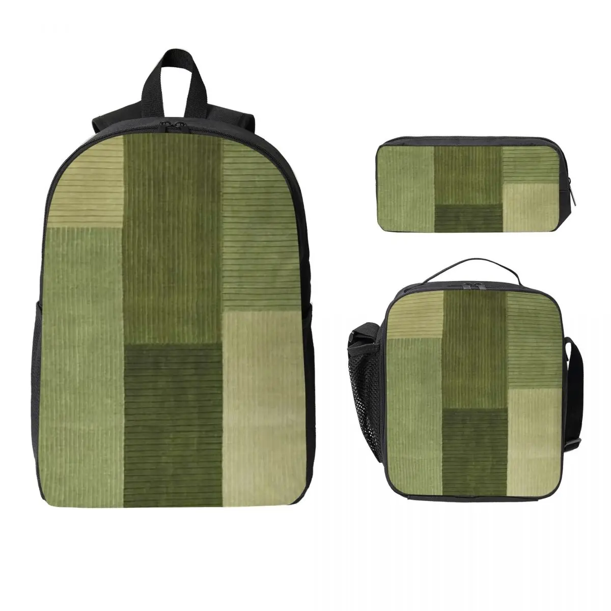 

Вельветовый рюкзак с рисунком шалфея и зеленого цвета, студенческая сумка для книг для мальчиков и девочек, школьная сумка, сумки на плечо, 3 шт., изолированная сумка для обеда, пенал