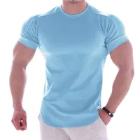 NEW Men Summer T Shirts High Elastic Slim Fit T shirt Men Quick-drying Curved Hem Mens T-Shirts Fitness casual Solid Color tops