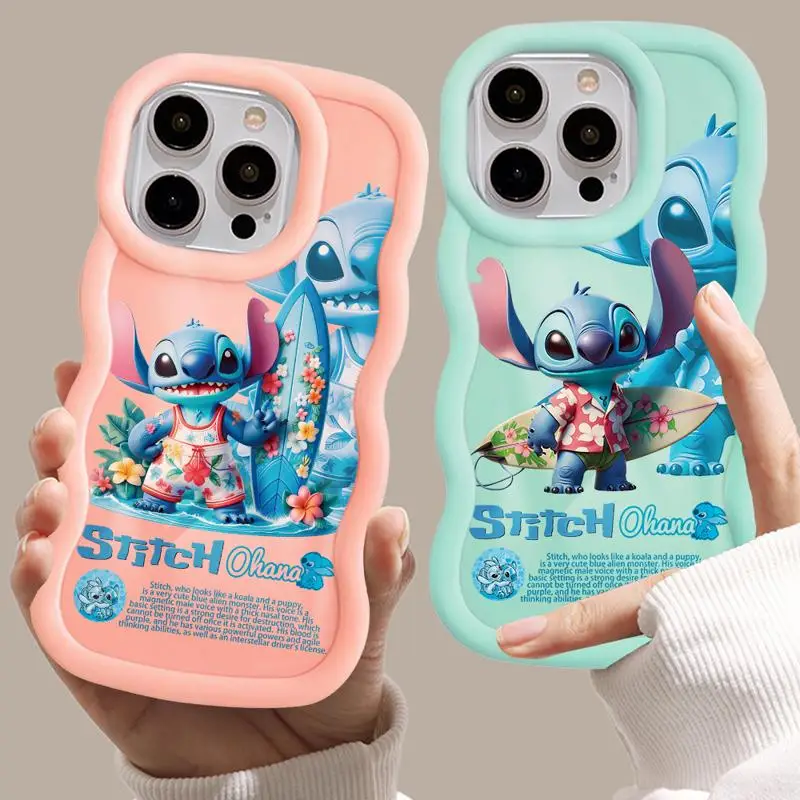 Disney Stitch Surfing Sports Macaron Waves Phone Case for iPhone 15 14 13 12 11 pro Max XS X 7 8 plus Soft Silicone Candy Cover