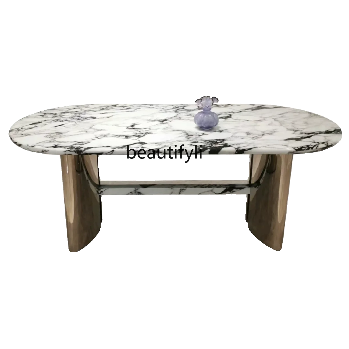 

French stainless steel marble dining table household oval light luxury designer table