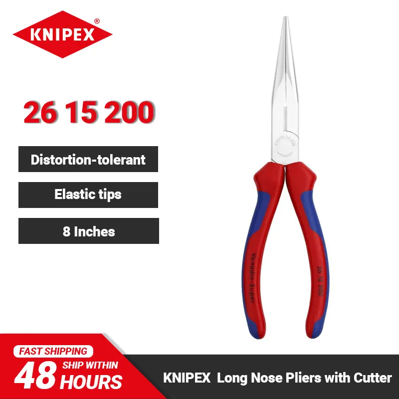 

KNIPEX 26 15 200 8 Inches Long Nose Pliers with Cutter Distortion-tolerant Stork Beak Plier 61 HRC for Working In Confined Areas