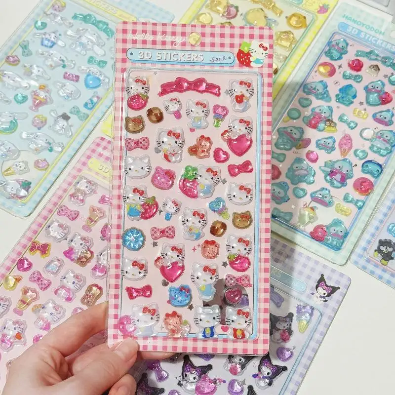 

Милые 3D-наклейки Sanrio Hello Kitty, Kuromi, Cinnamoroll: прозрачные, аниме, кристальные, декоративные, для творчества, детские игрушки