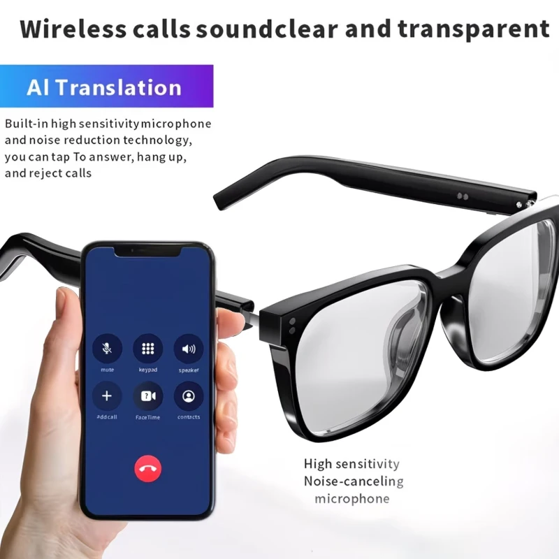 AI‑Powered Smart Glasses With Built‑In 100+‑Language Translation, Transparent Blue‑Light‑Blocking Wireless Eyewear, Magnetic Clip‑On Design, App‑Controlled Translation Function, Integrated Speakers, Delivers 360 °   Stereo Sound