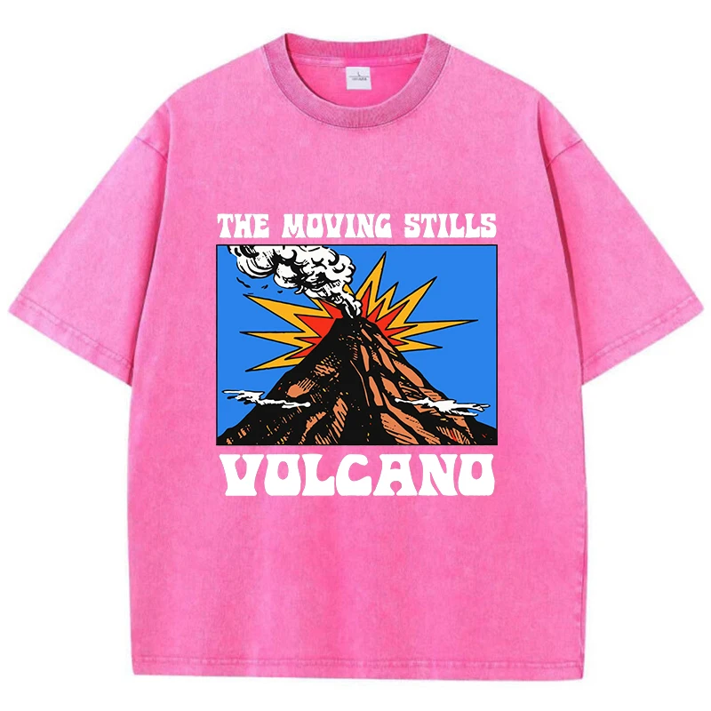 Oversized Women Washed T-Shirts Volcano Manga Printed Tee Shirts Cotton Distressed Crewneck Oversize Tees Vintage Female Clothes