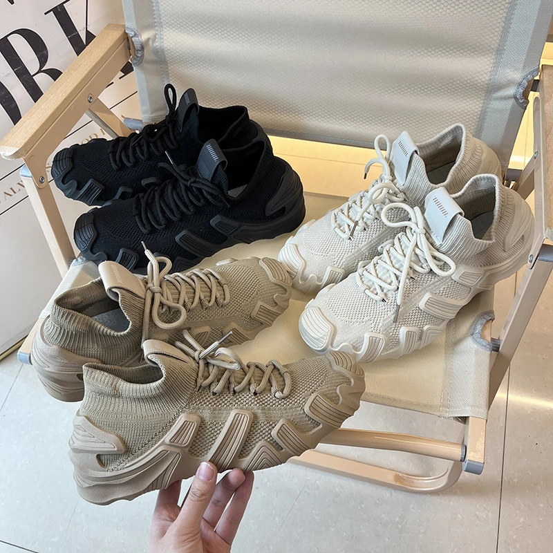 

Мужские низкие дышащие кроссовки из трикотажа Fly Knit с защитой от скольжения, повседневные, весна-лето, модные, без шнурков, спортивные, в корейском стиле