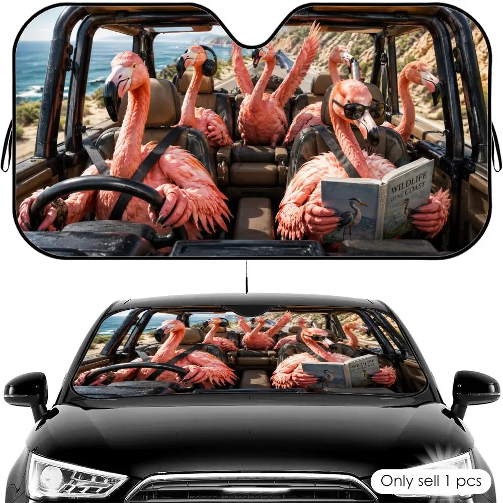 

Flamingo Driving Travel Sun Visor Reusable Aluminum Foil Car Windshield Sun Visor UV Protector Heat Insulation Cover Shade
