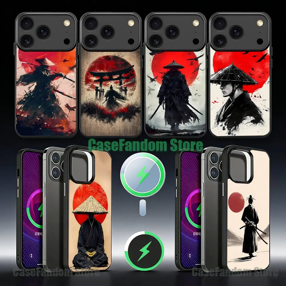 

Japanese Bushido Samurai Shockproof Black Phone Case For iPhone 17,16,15,14,13,12,11,Pro,Max,Plus Magnetic Wireless Charging