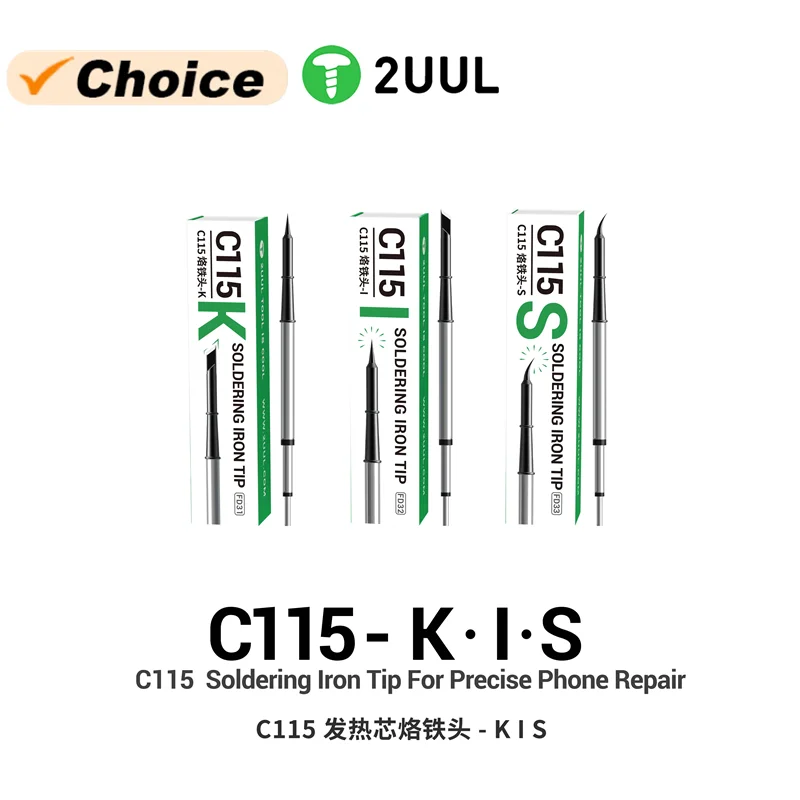 

2UUL C115 K/I/S Soldering Iron Tip Set for Precision Phone Repair Compatible C115 Series Soldering Station