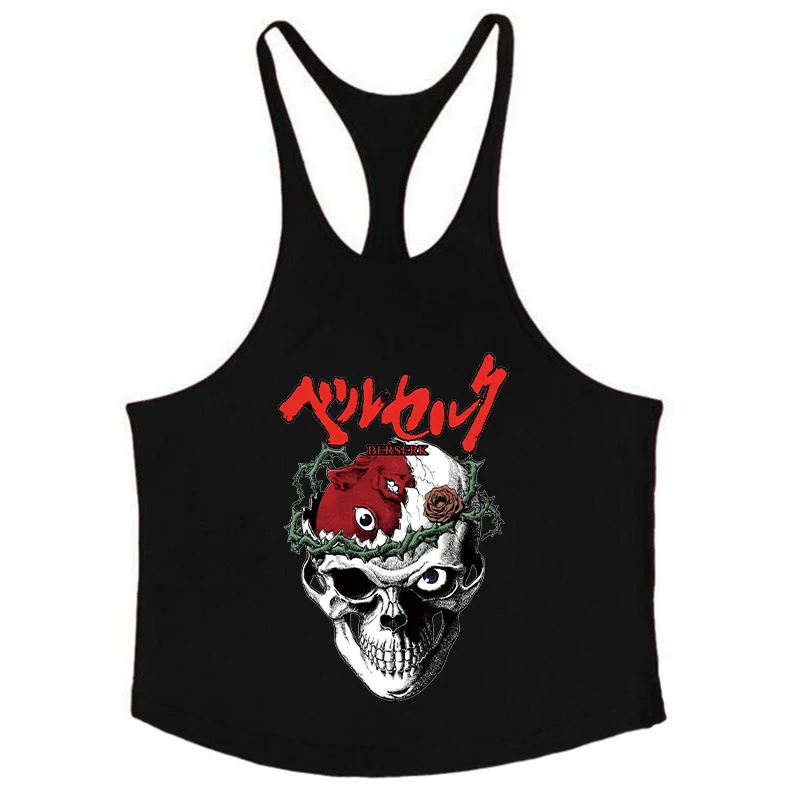 Berserk Grafik-Tanktop aus Baumwolle für Herren, Sommer, ärmellos, Y-Back-Weste, für Fitness, Muskeltraining, sportliches Workout, Unterhemd, Activewear – Detail 16