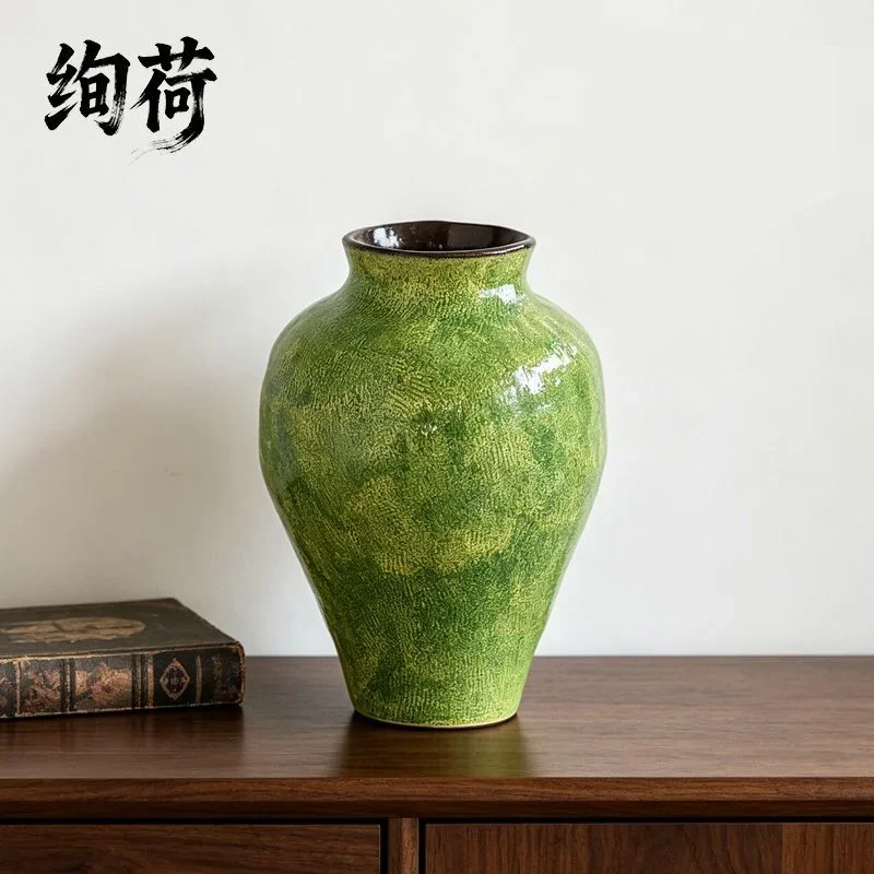 Ceramic Vase Handmade Chinese Vintage Pottery Vase Hydroponic Flower Arrangement Living Room Tabletop Home Decor Ornament Gift