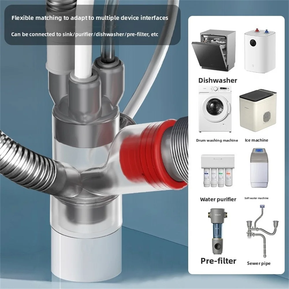 For multi Appliance Drain Adapter Three Way Design Fits 40mm 50mm 75mm Pipes Includes Silicone Gasket and Gravity Flap