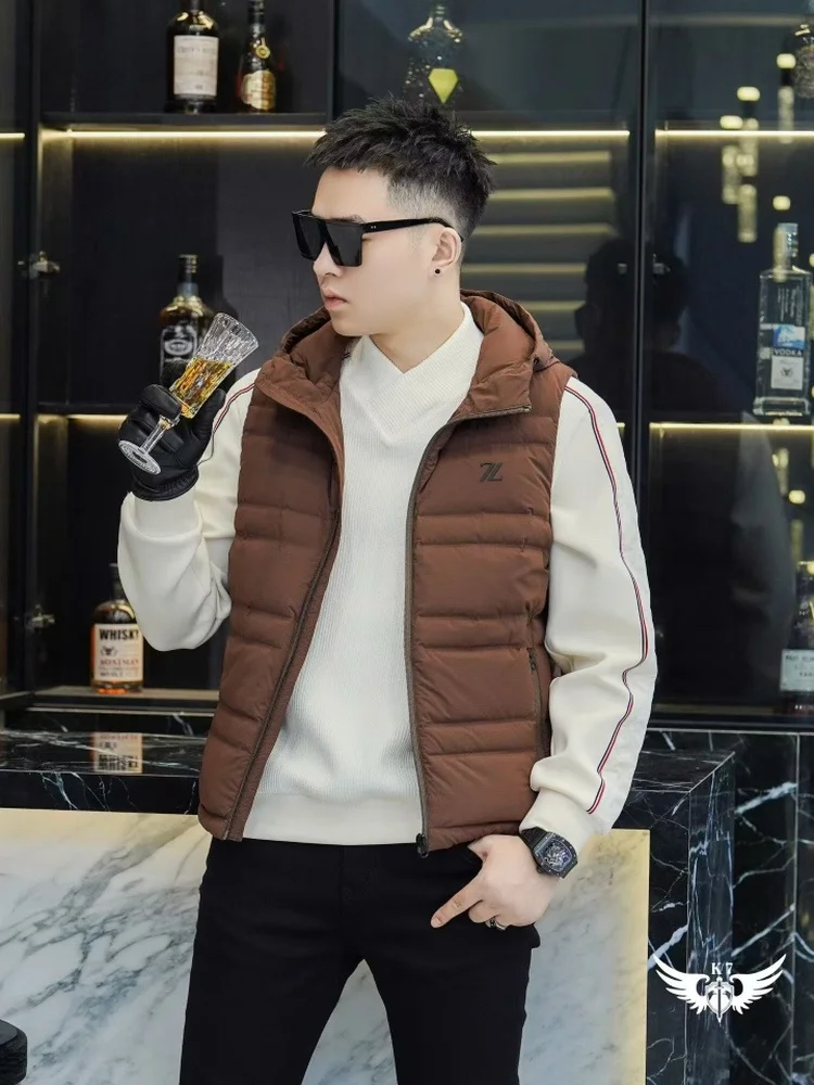 

Мужской пуховый жилет с капюшоном: Новинка, высокое качество, модный, универсальный, для делового и повседневного стиля, стандартный крой, для молодежи, на каждый день, зимний