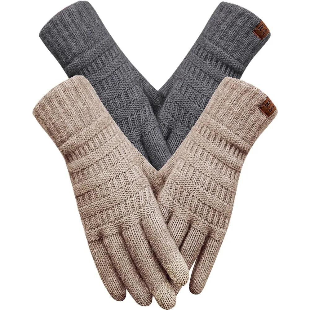 

2 Pairs Winter Gloves for Women, Touch Screen Warm Knit Thermal Gloves for Cold Weather for Hiking Driving
