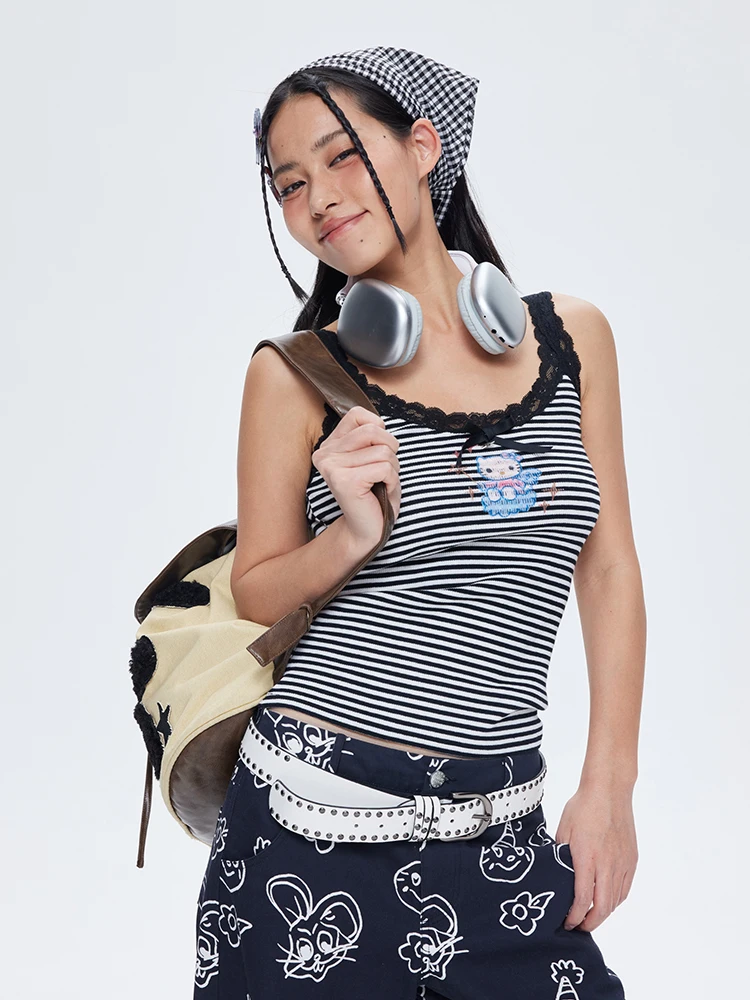 

Топ-жилет MOF I Scr Colour Kit с кружевными бретелями, белыми полосками, оригинальным дизайном, облегающий, средней длины, с животным принтом