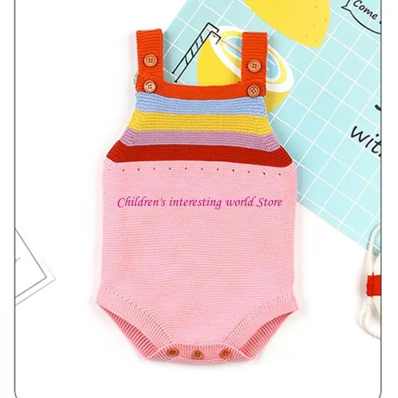 Pasgeboren baby baby zomer mouwloze bodysuit gebreide regenboog gestreepte knop voor romper peuter voor tanktop ju 425F