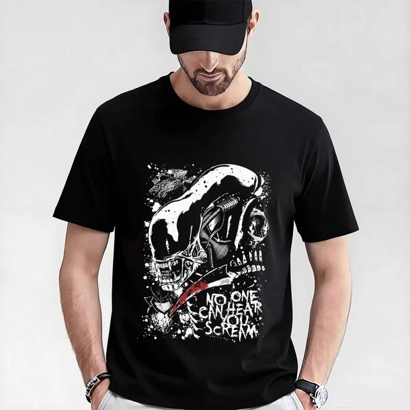 

Screaming In Space Facehugger Retro Horror movie Alien Sic-Fi Gift T-Shirt Weyland Xenomorphe Graphic clothes Large size tops