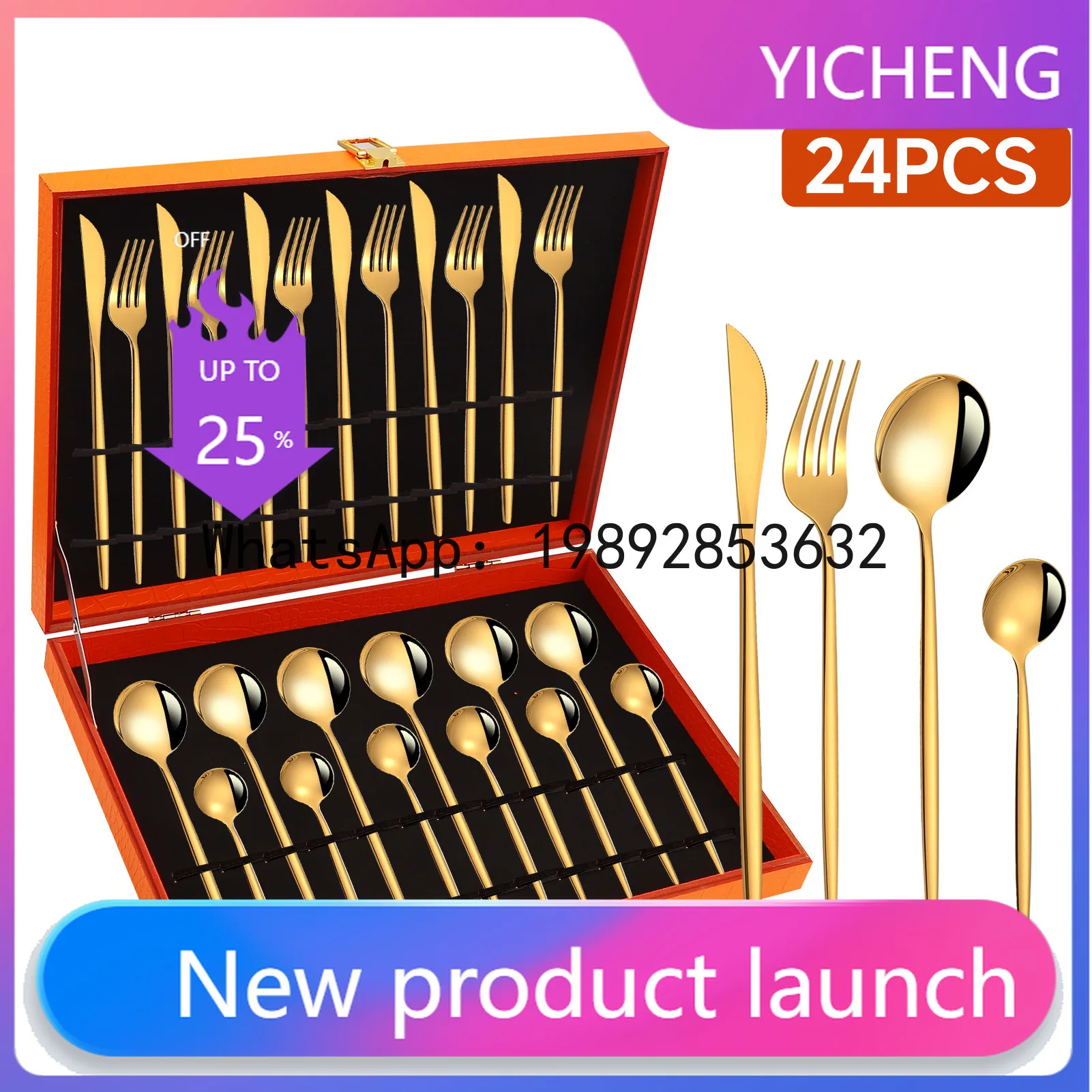 

Zz's bestselling gold-plated cutlery set - 24 piece premium wooden gift box set - perfect for weddings and gifts
