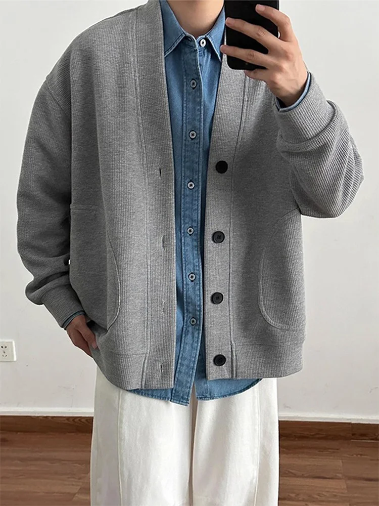 

Мужской вязаный кардиган на пуговицах в американском ретро-стиле, повседневный, для бизнеса, осень-зима