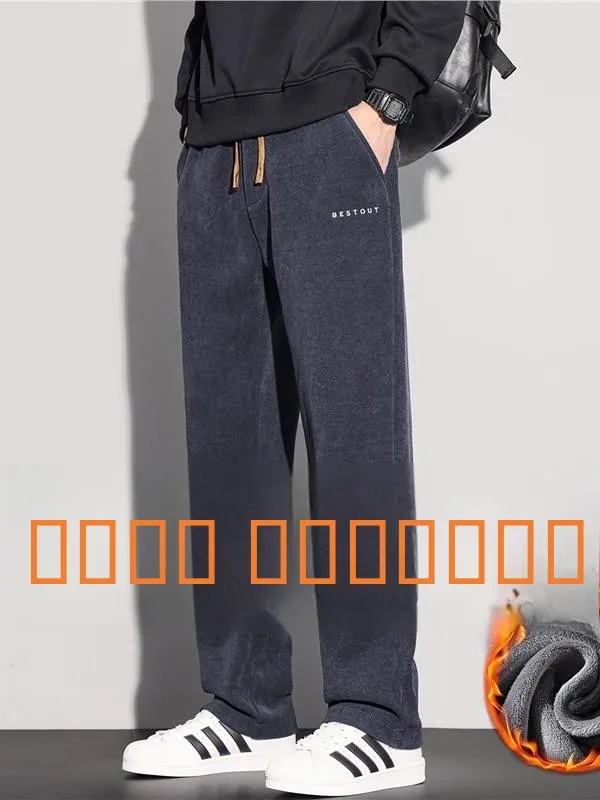 

Мужские вельветовые брюки прямого кроя свободного силуэта на флисовой подкладке, повседневные, зимние, теплые, модные, с декоративными деталями, спортивные