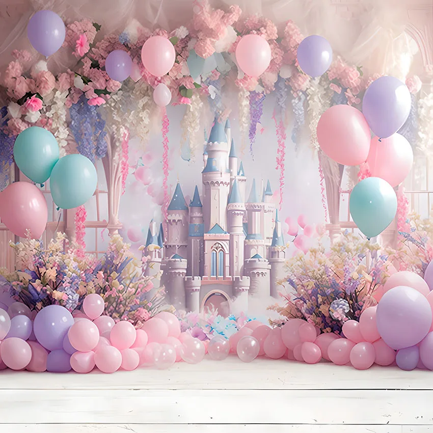 Mehofond Photography Backdrops Princess Castle Pink Flower Balloon Birthday Newborn Portrait Indoor Girl Background Photozone