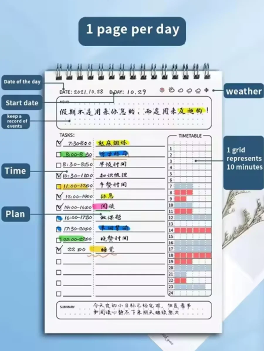 1 Buah Agenda Perencana Spiral A5 Buku Catatan Jadwal Rencana Harian untuk Melakukan Daftar Buku Catatan 160 Halaman Tebal Perlengkapan Kantor Sekolah Alat Tulis